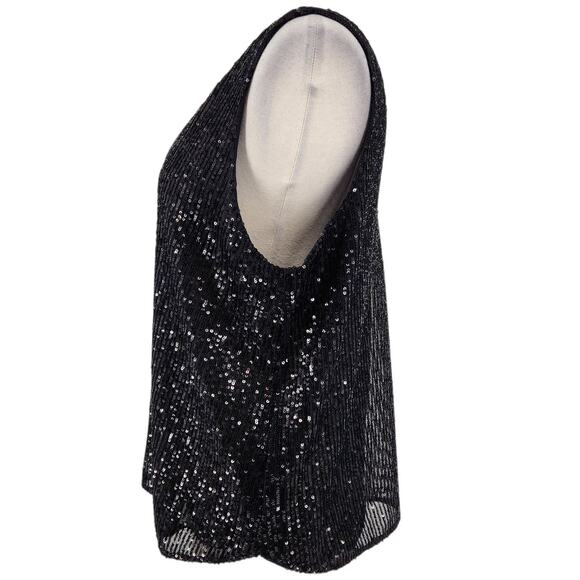 LOFT Top – Black Sequin Sheer Tank with V-Neck Front & Back - Picture 3 of 6